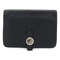 Hermes Dogon Compact Coin Purse Card Case Taurillon Clemence Black Navy Silver
