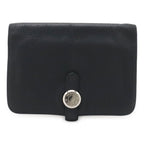 Hermes Dogon Compact Coin Purse Card Case Taurillon Clemence Black Navy Silver