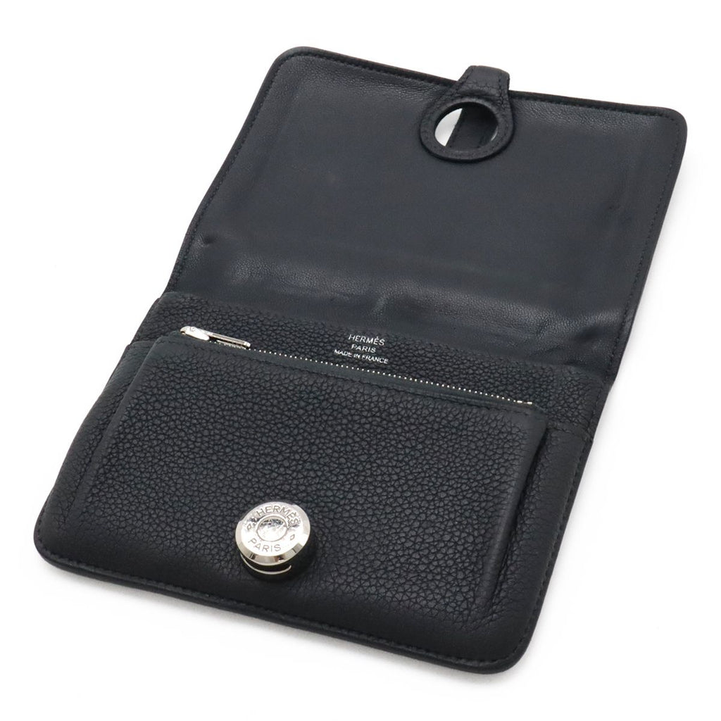 Hermes Dogon Compact Coin Purse Card Case Taurillon Clemence Black Navy Silver — view 5