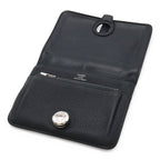 Hermes Dogon Compact Coin Purse Card Case Taurillon Clemence Black Navy Silver — view 5