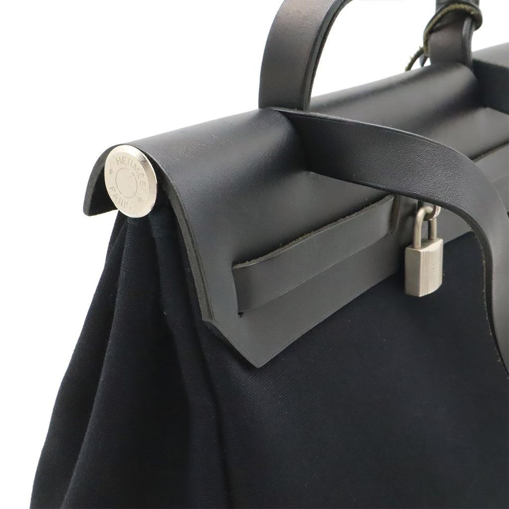 Hermes Herbag PM 2-Way Shoulder Bag Toile Officier GM Black Beige — view 4