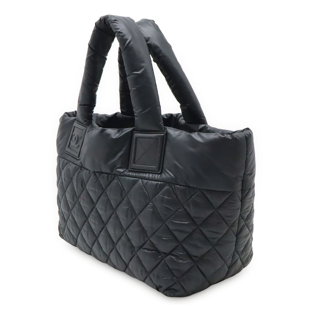 Chanel Coco Cocoon Small Tote Quilted Nylon Leather Black Silver — view 2