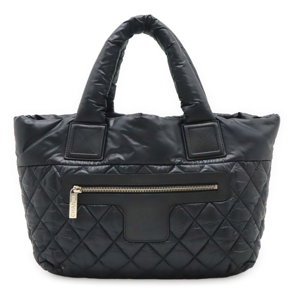 Chanel Coco Cocoon Small Tote Quilted Nylon Leather Black Silver