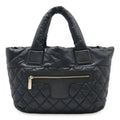 Chanel Coco Cocoon Small Tote Quilted Nylon Leather Black Silver