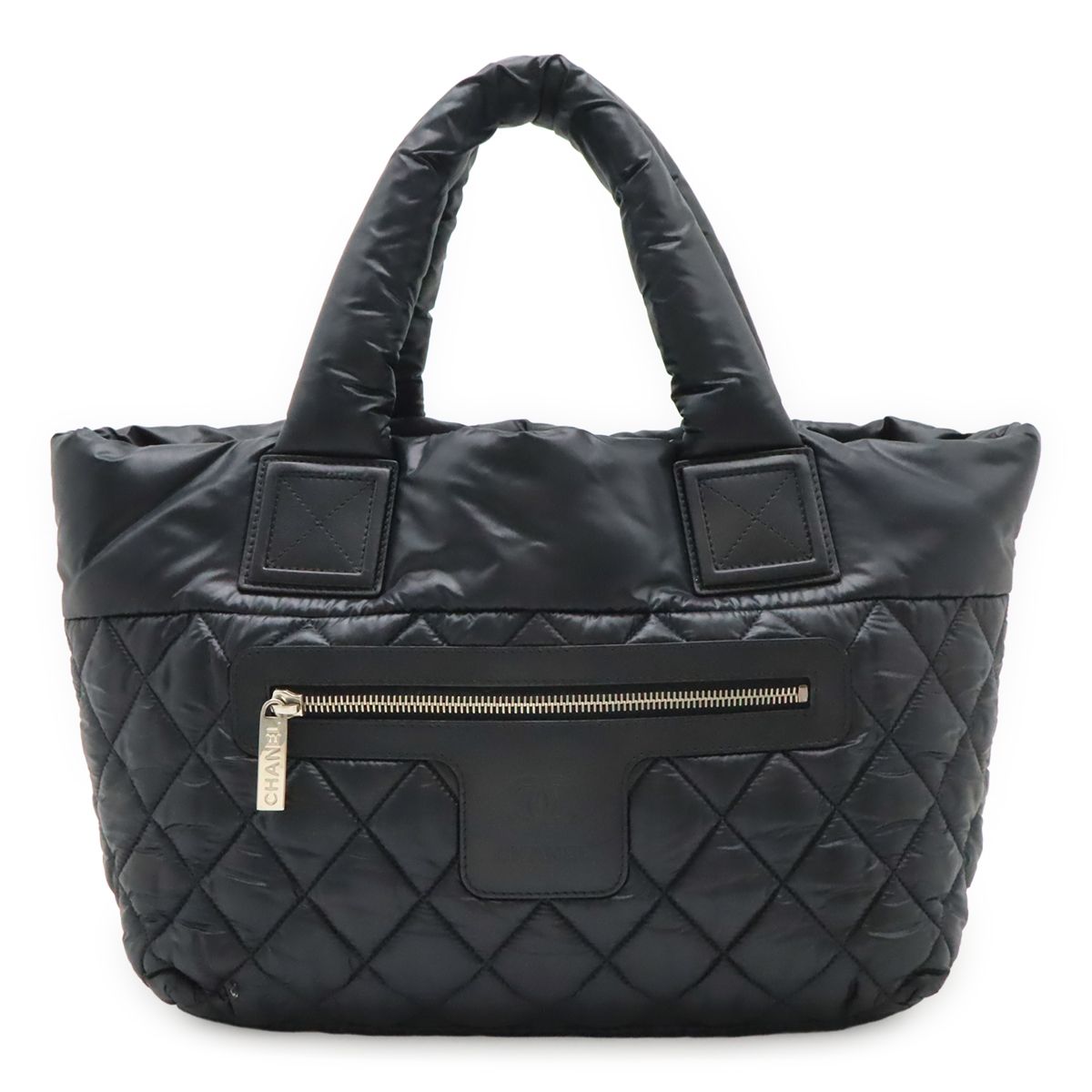 Chanel Coco Cocoon Small Tote Quilted Nylon Leather Black Silver