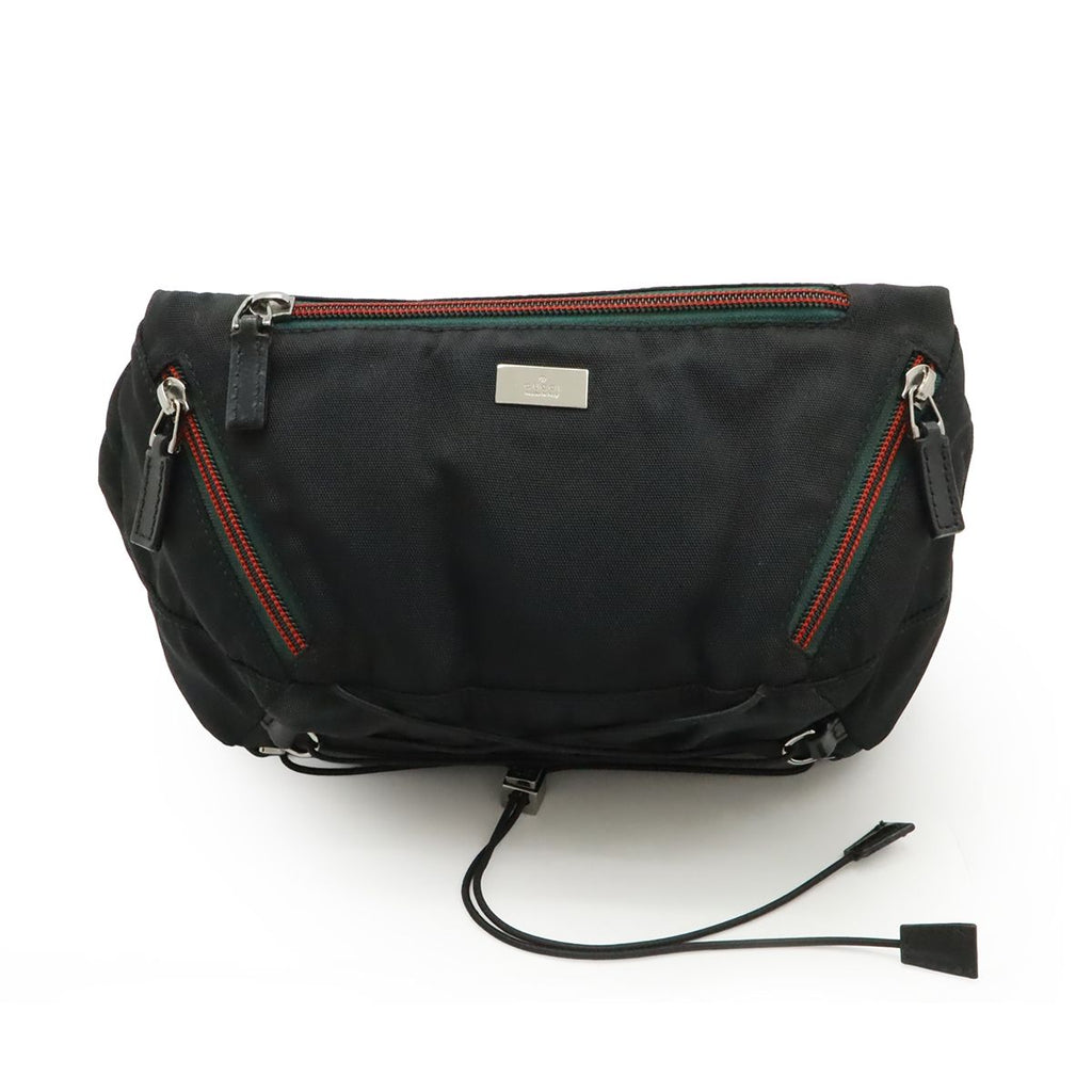 Gucci Sherry Line Belt Bag Waist Pouch Hip Nylon Canvas Black Silver