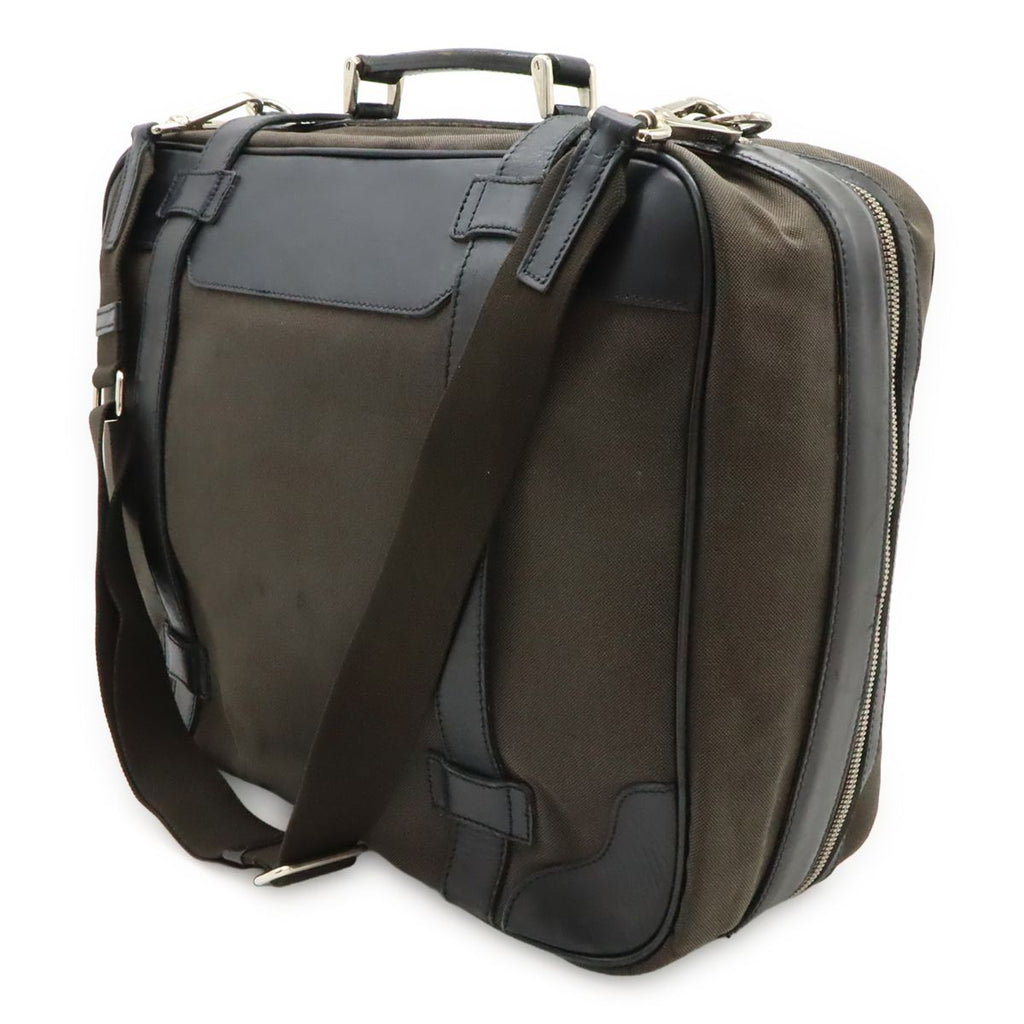 Prada Logo Jacquard Shoulder Bag Tote 2-Way Canvas Leather Brown Nero Black — view 2