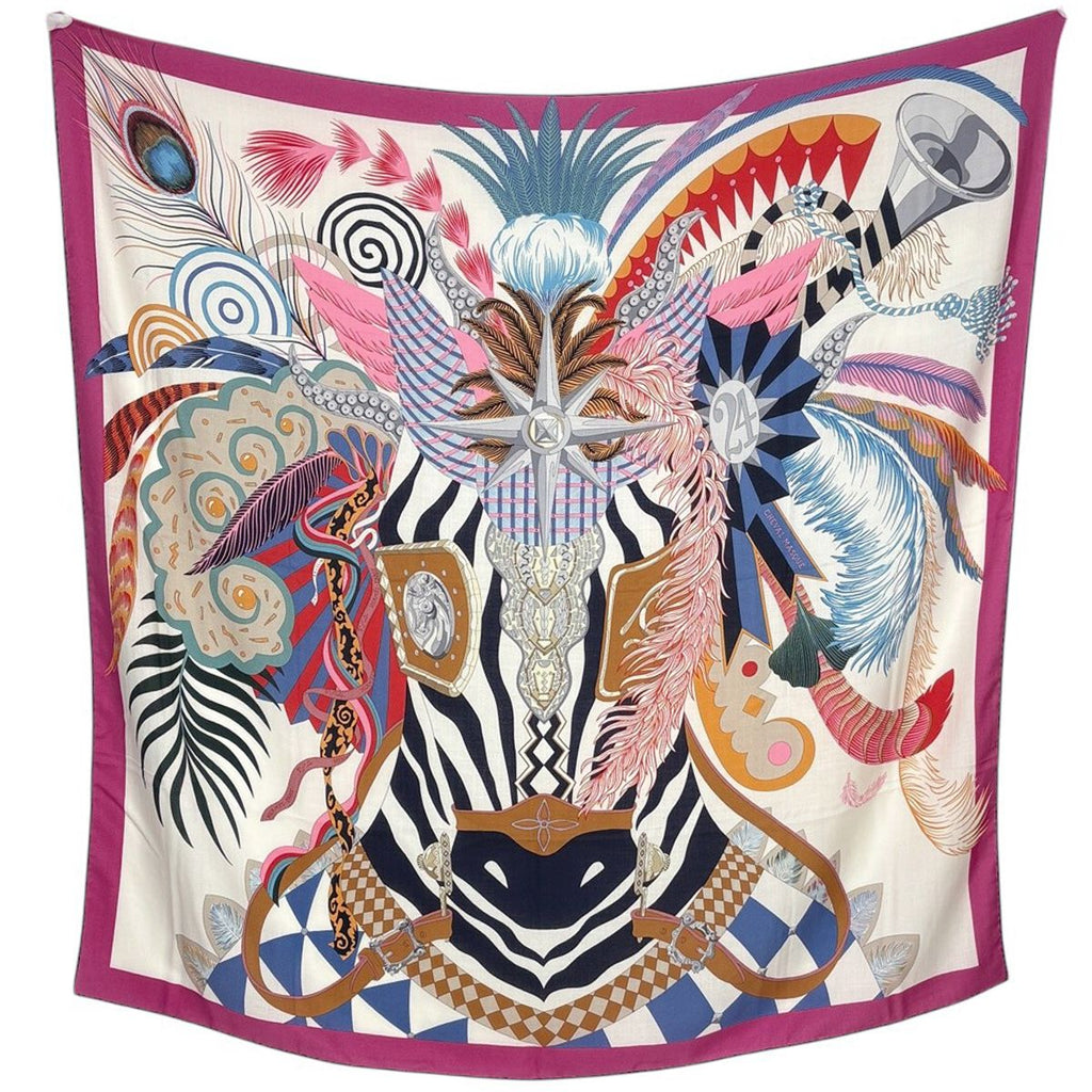 Hermes Carre Geant Cheval Masque Mask Scarf Cashmere Silk Fuchsia Multicolor