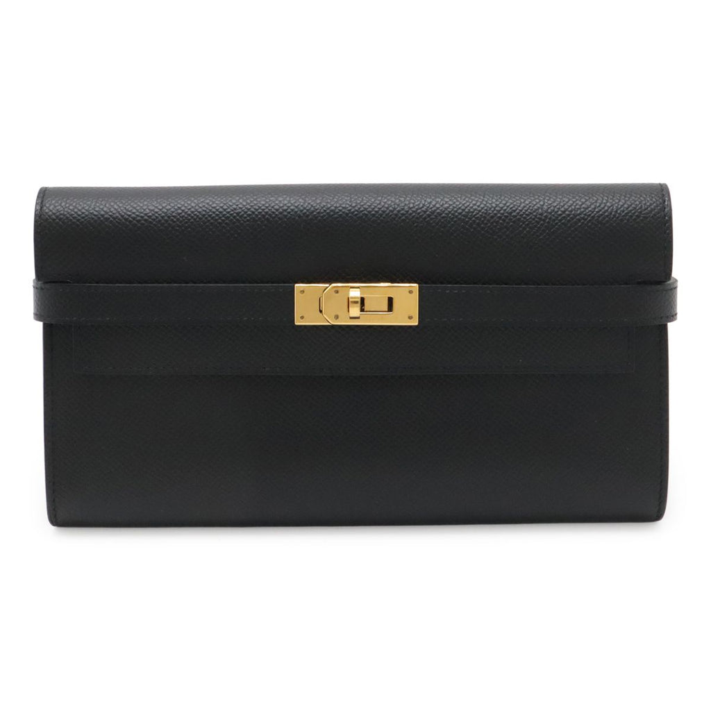 Hermes Kelly Wallet Long Bifold Veau Epsom Black Gold