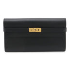 Hermes Kelly Wallet Long Bifold Veau Epsom Black Gold