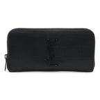 Saint Laurent Paris YSL Yves Zip Around Wallet Croco Leather Black