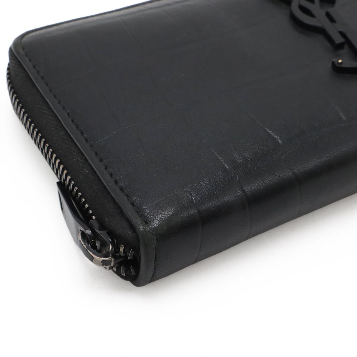 Saint Laurent Paris YSL Yves Zip Around Wallet Croco Leather Black — view 3