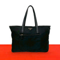 Prada Tessuto Nylon Leather Tote Shoulder Bag Black
