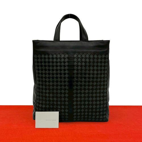 Bottega Veneta Intrecciato Leather Tote Business Black