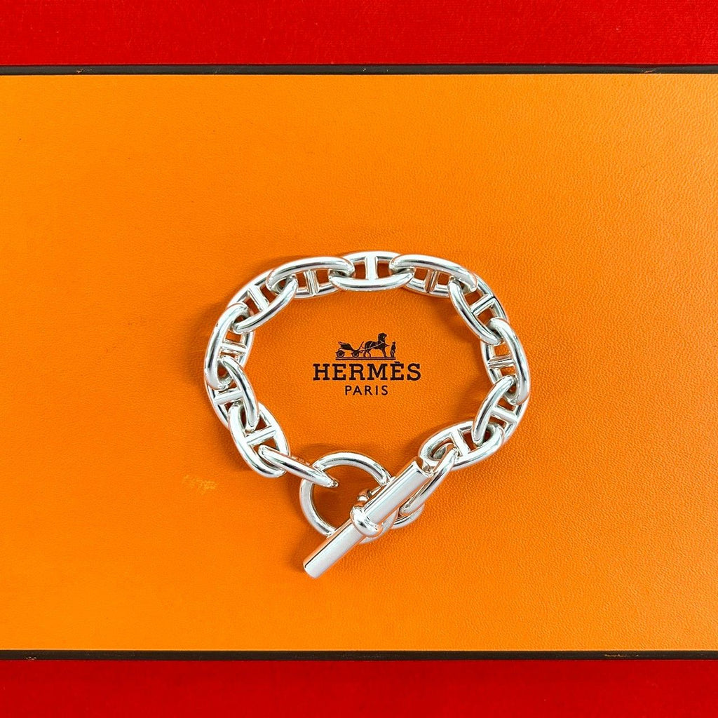 Hermes Chaine D'ancre GM 13 Pieces 925 Sterling Silver Chain Bracelet 0423