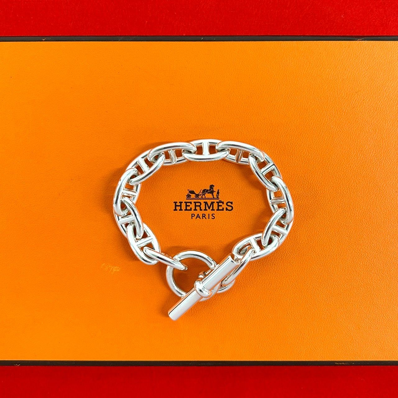 Hermes Chaine D'ancre GM 13 Pieces 925 Sterling Silver Chain Bracelet 0423