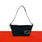 Fendi Zucchino Pattern Canvas Leather Shoulder Bag Pouch Black