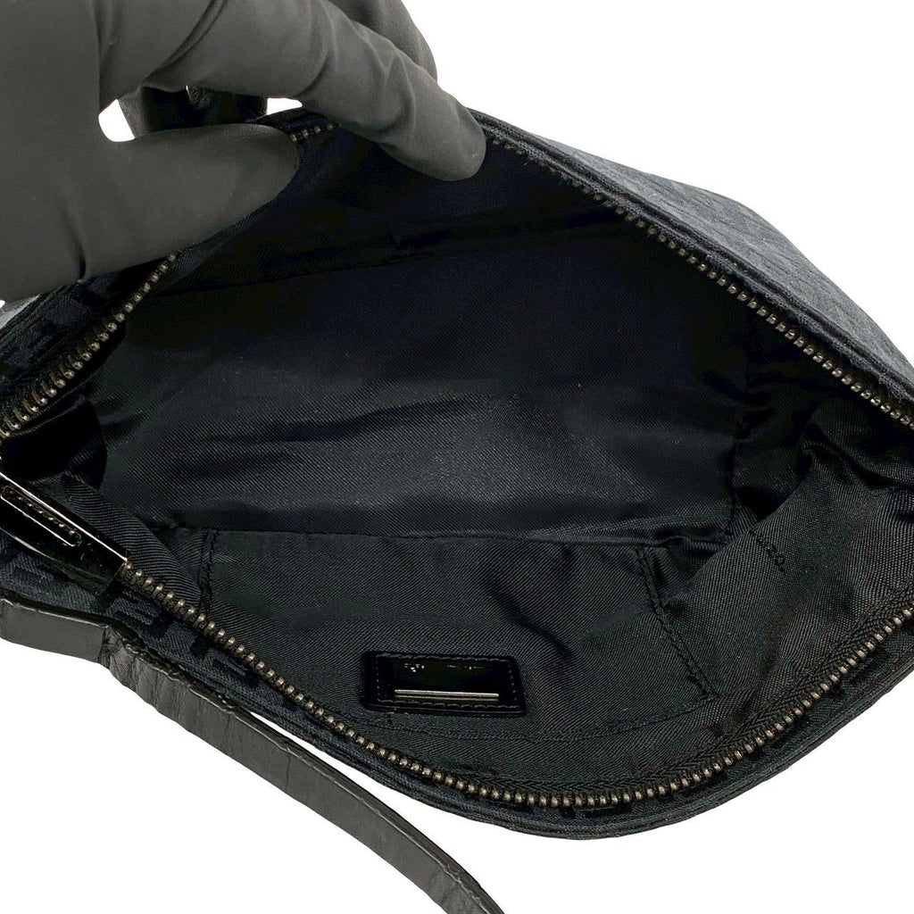Fendi Zucchino Pattern Canvas Leather Shoulder Bag Pouch Black — view 9