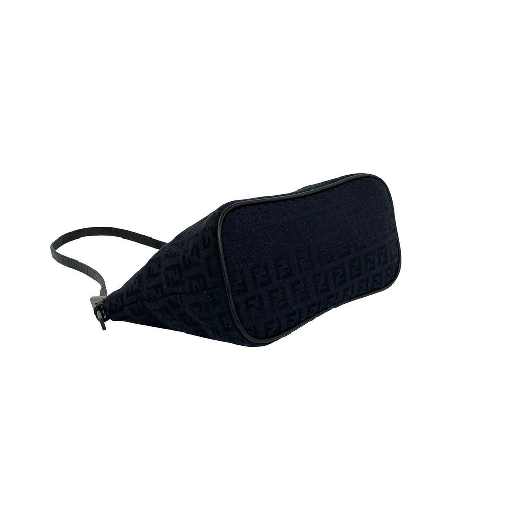 Fendi Zucchino Pattern Canvas Leather Shoulder Bag Pouch Black — view 7