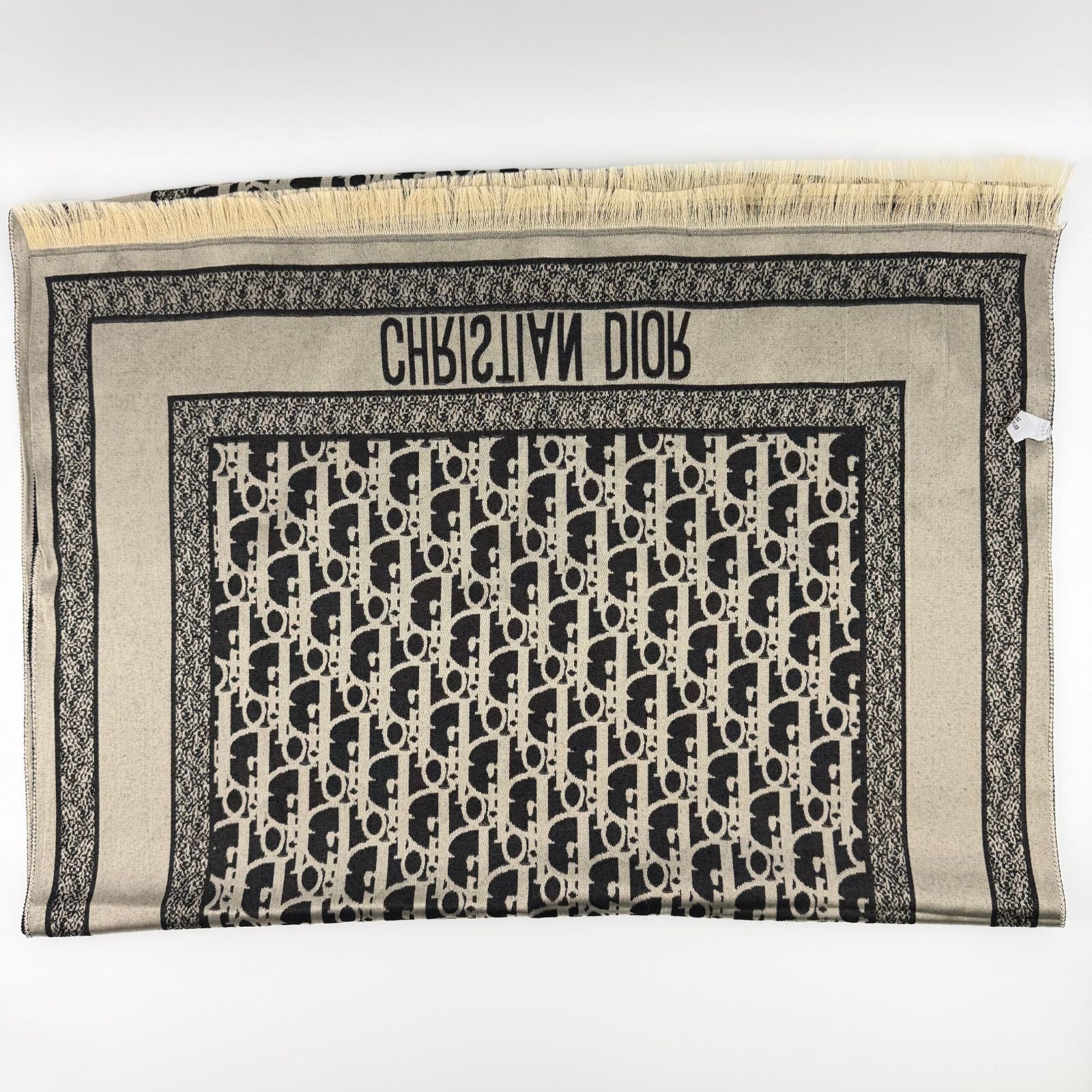Dior le Shawl Black Beige Cashmere Silk Vintage Scarf — view 8