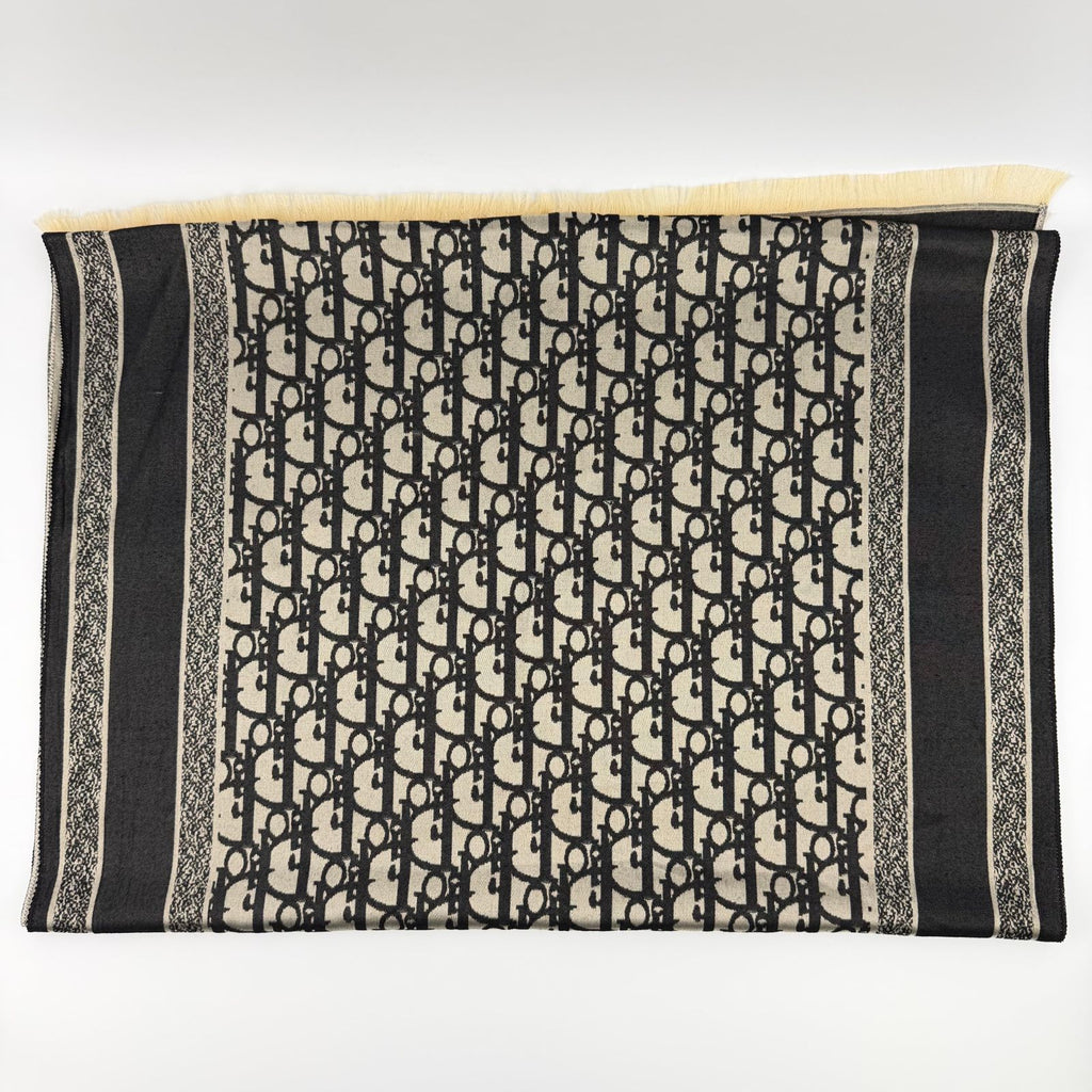 Dior le Shawl Black Beige Cashmere Silk Vintage Scarf — view 3