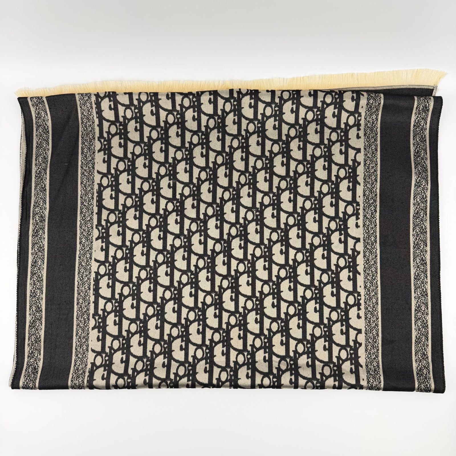 Dior le Shawl Black Beige Cashmere Silk Vintage Scarf — view 3