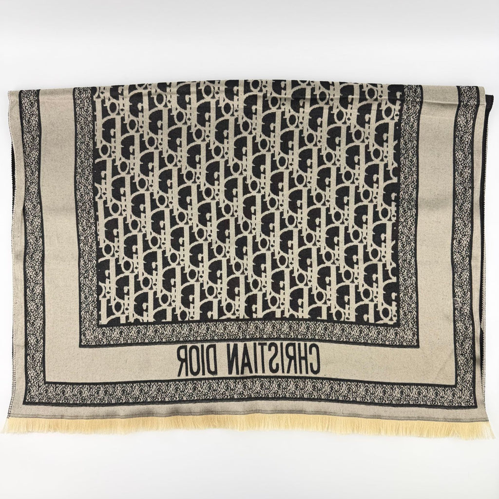 Dior le Shawl Black Beige Cashmere Silk Vintage Scarf — view 6