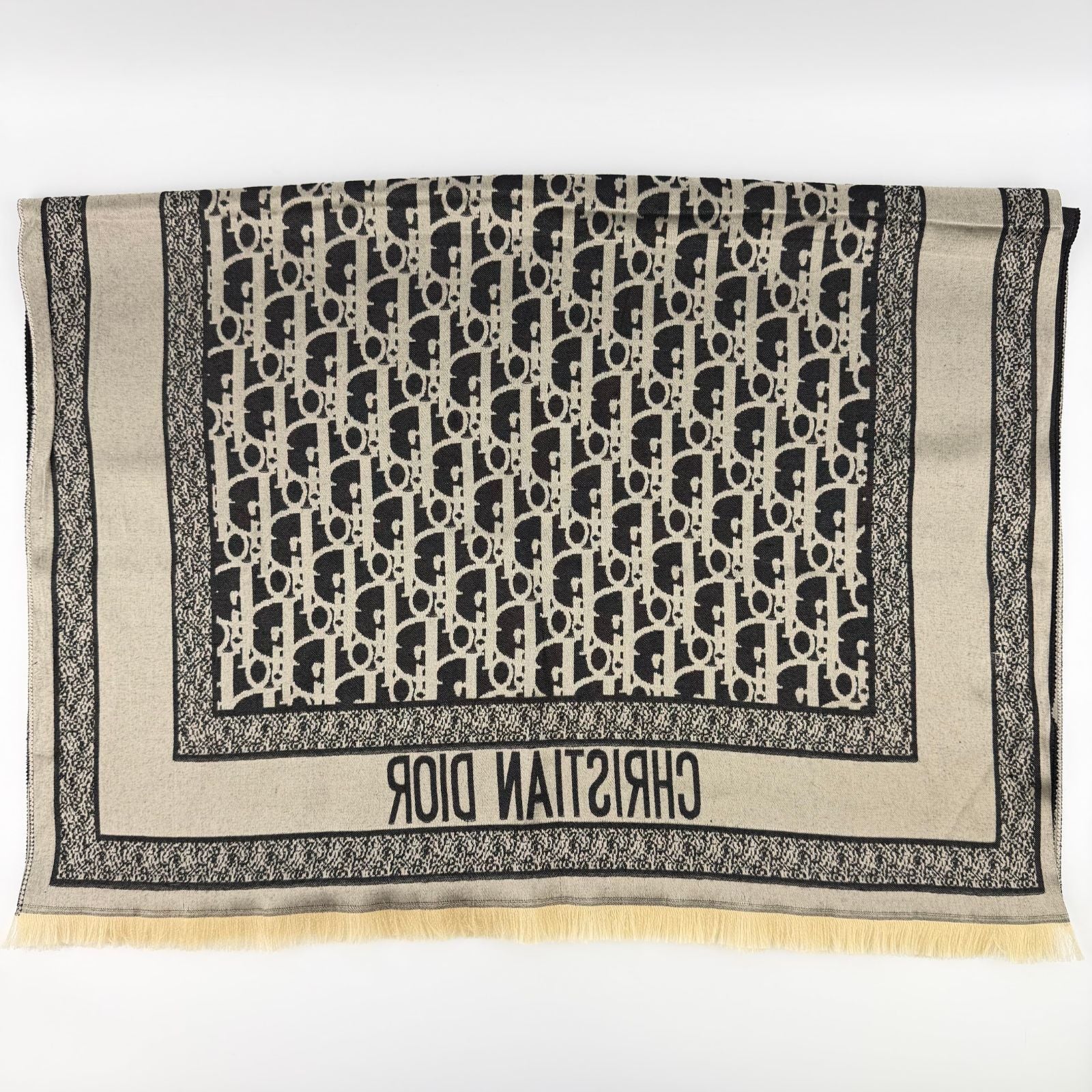 Dior le Shawl Black Beige Cashmere Silk Vintage Scarf — view 6