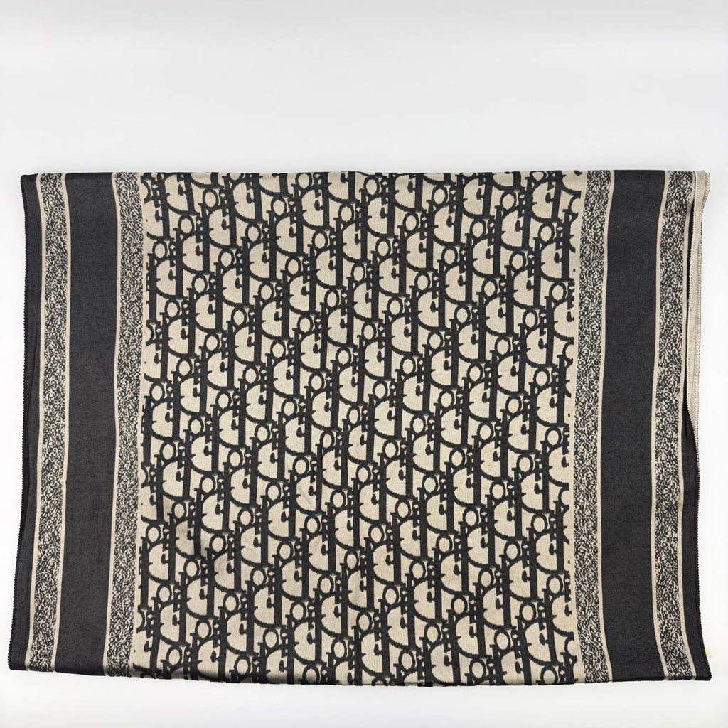 Dior le Shawl Black Beige Cashmere Silk Vintage Scarf — view 5