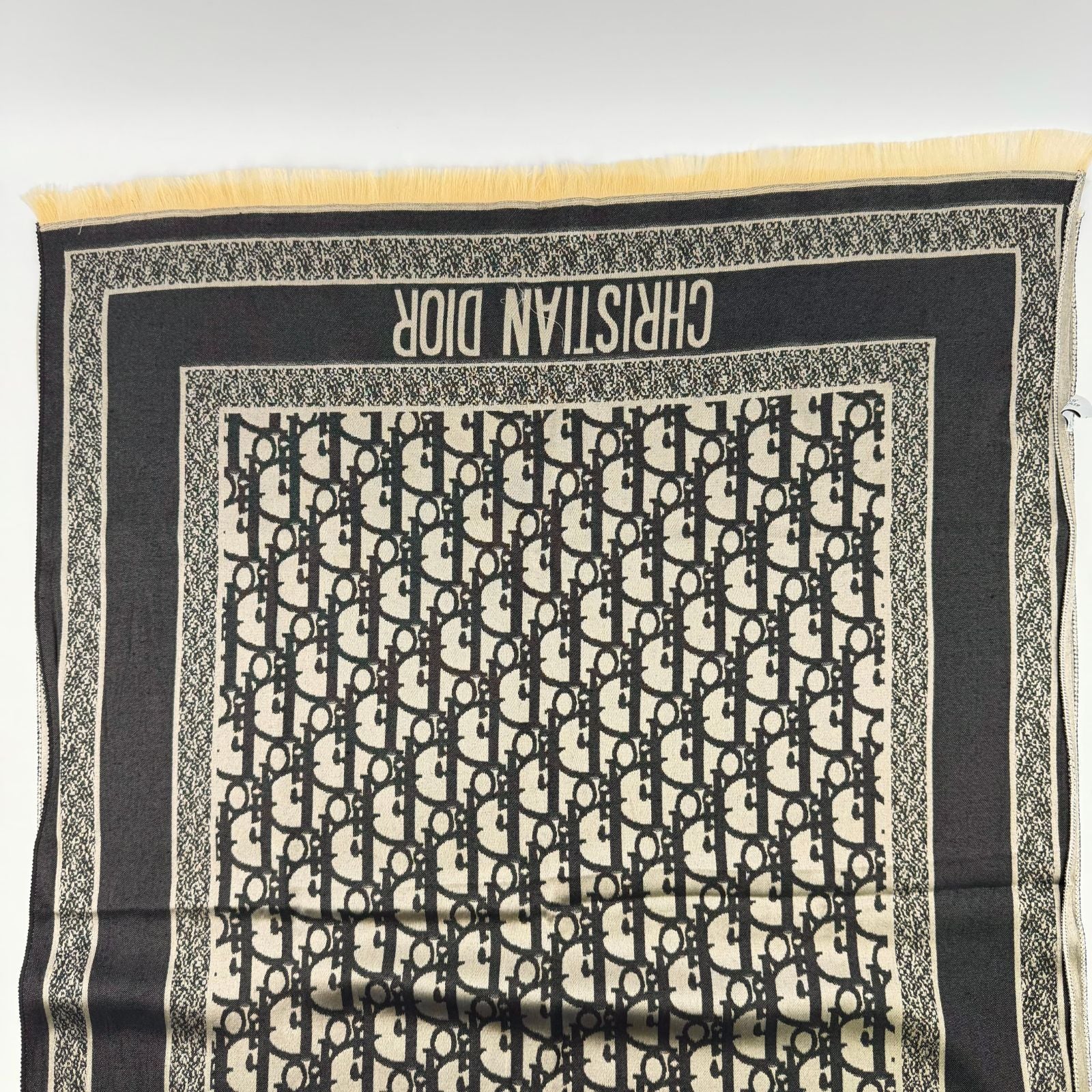 Dior le Shawl Black Beige Cashmere Silk Vintage Scarf — view 4