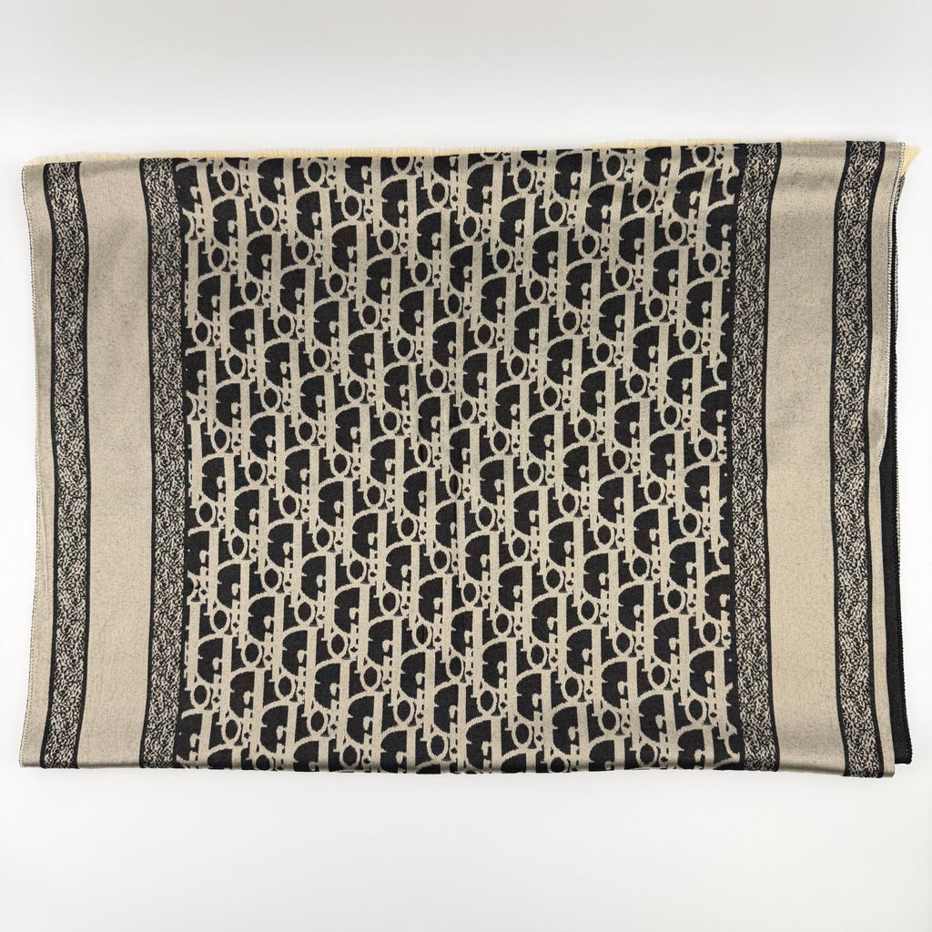 Dior le Shawl Black Beige Cashmere Silk Vintage Scarf — view 7