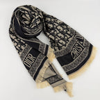 Dior le Shawl Black Beige Cashmere Silk Vintage Scarf