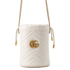 Gucci Chain Shoulder Bag GG Marmont Mini Small Quilted Drawstring White