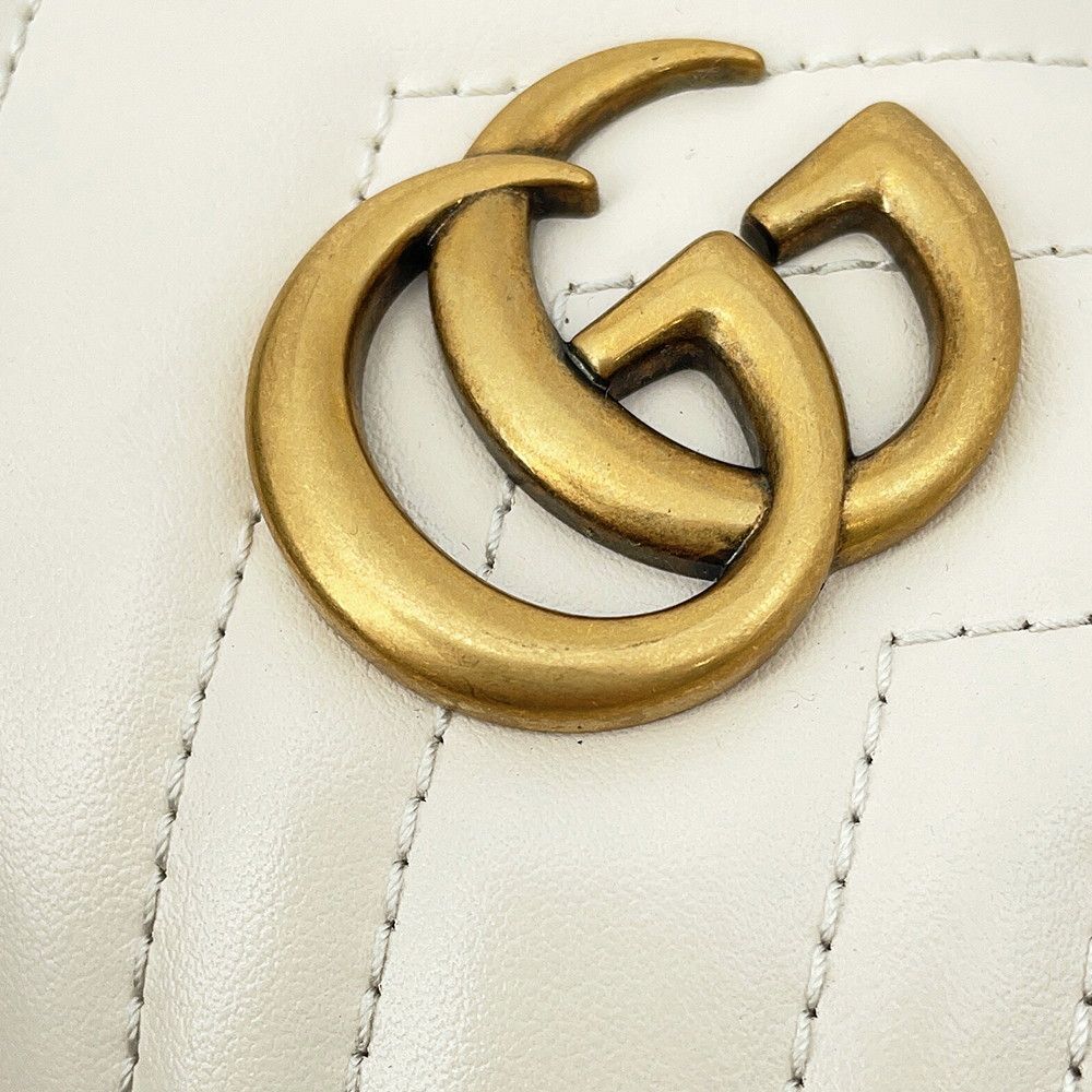 Gucci Chain Shoulder Bag GG Marmont Mini Small Quilted Drawstring White — view 7