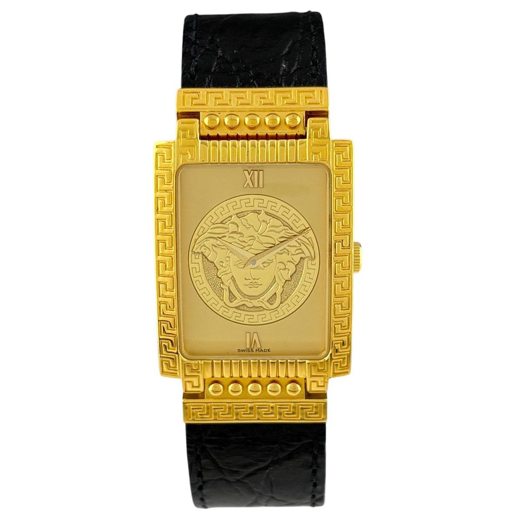 Versace Gianni Square Medusa Watch SS Leather Quartz Gold — view 2