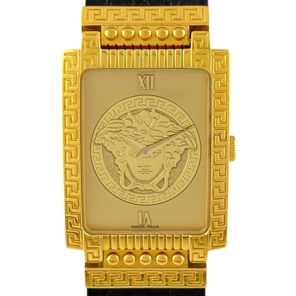 Versace Gianni Square Medusa Watch SS Leather Quartz Gold