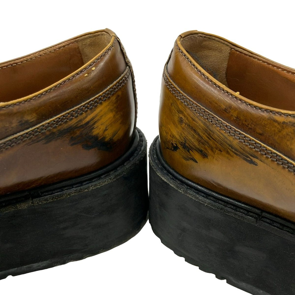 Prada Loafers 37 Ready Sue Brown Black Thick Bottom Lace Sew Up Leather — view 8