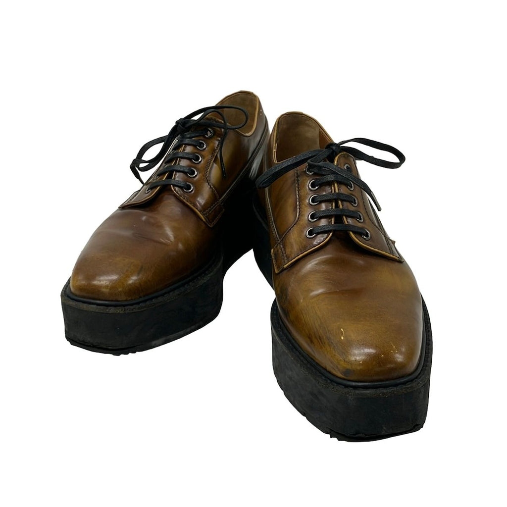 Prada Loafers 37 Ready Sue Brown Black Thick Bottom Lace Sew Up Leather — view 2