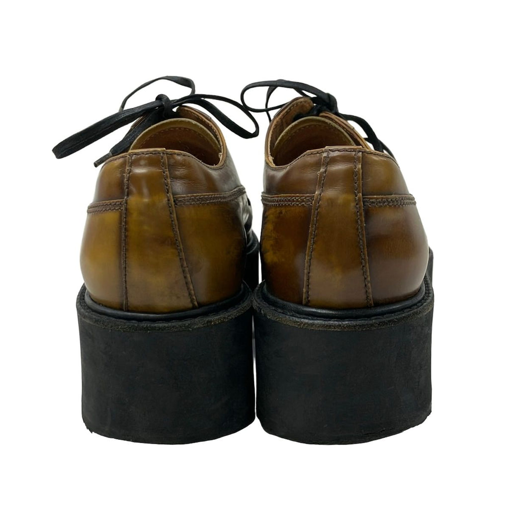 Prada Loafers 37 Ready Sue Brown Black Thick Bottom Lace Sew Up Leather — view 3