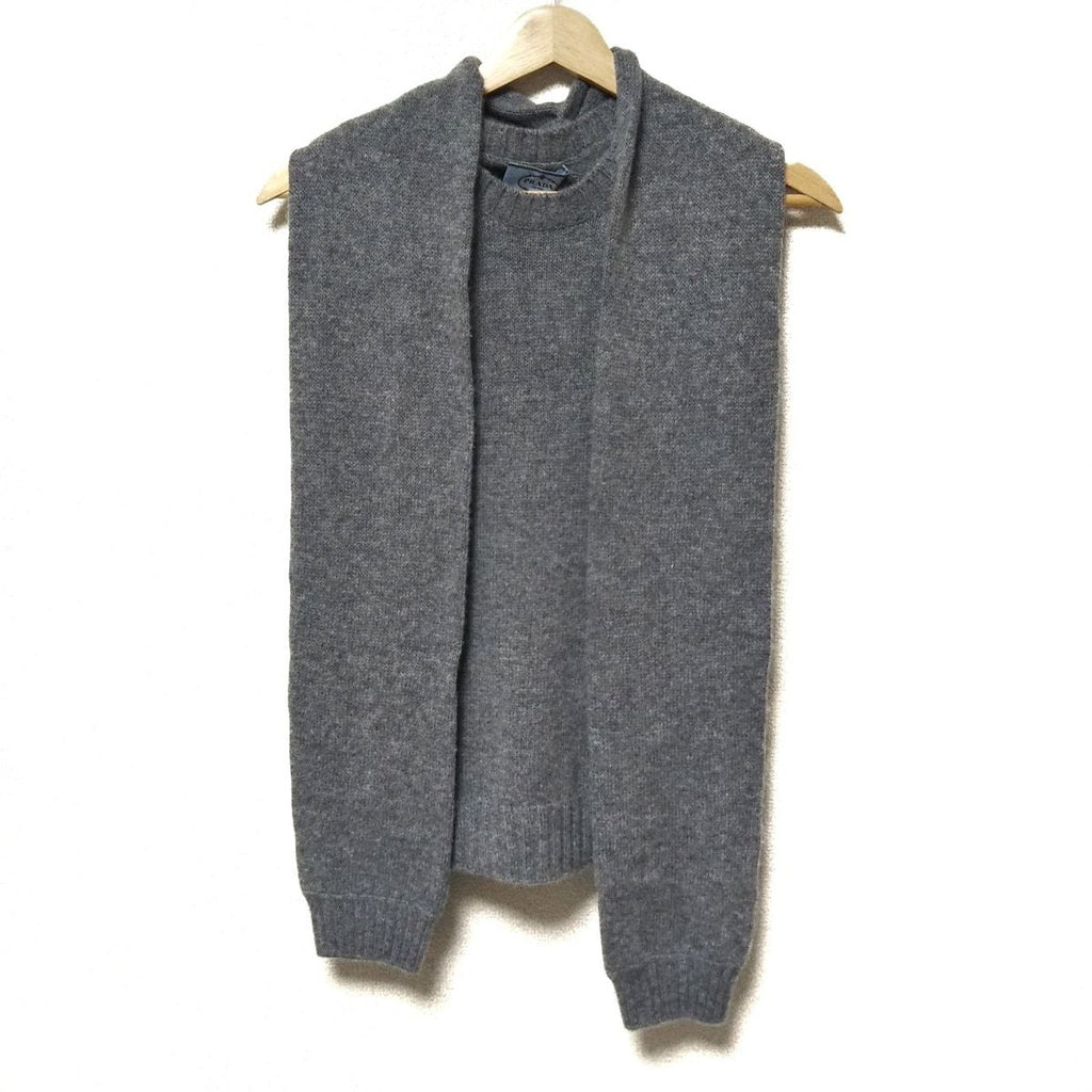 Prada Sleeveless Sweater 38 S Gray Crew Neck with Scarf Cashmere