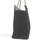 Chanel Choco Bar CC Logo Tote Chain Shoulder Black Leather Cotton Gold — view 4