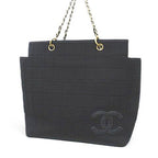 Chanel Choco Bar CC Logo Tote Chain Shoulder Black Leather Cotton Gold — view 2