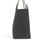 Chanel Choco Bar CC Logo Tote Chain Shoulder Black Leather Cotton Gold — view 5