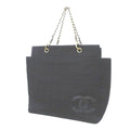 Chanel Choco Bar CC Logo Tote Chain Shoulder Black Leather Cotton Gold