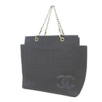 Chanel Choco Bar CC Logo Tote Chain Shoulder Black Leather Cotton Gold