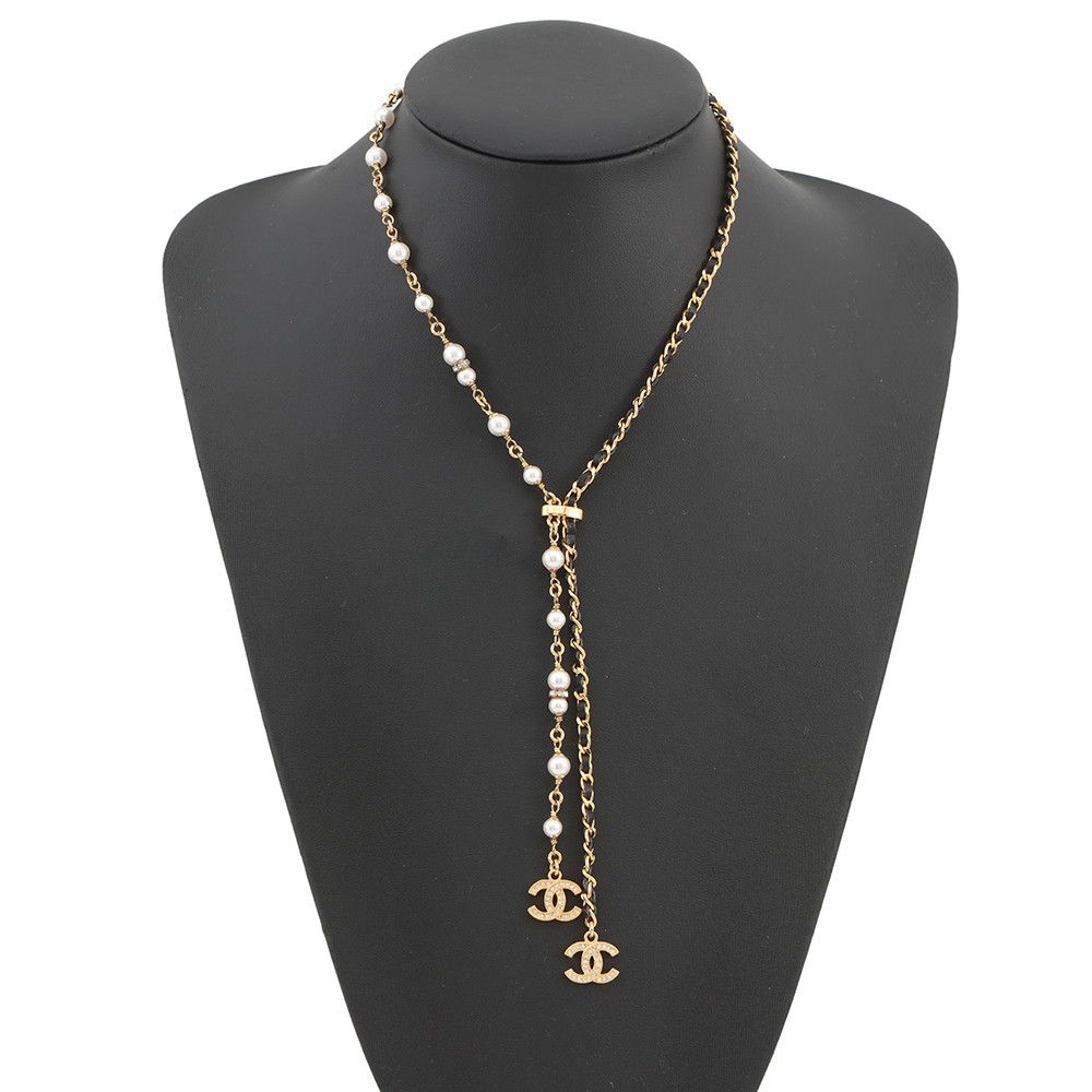 Chanel Necklace CC Logo Rhinestone Faux Pearl — view 4