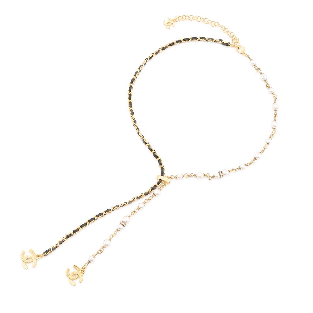 Chanel Necklace CC Logo Rhinestone Faux Pearl — view 3