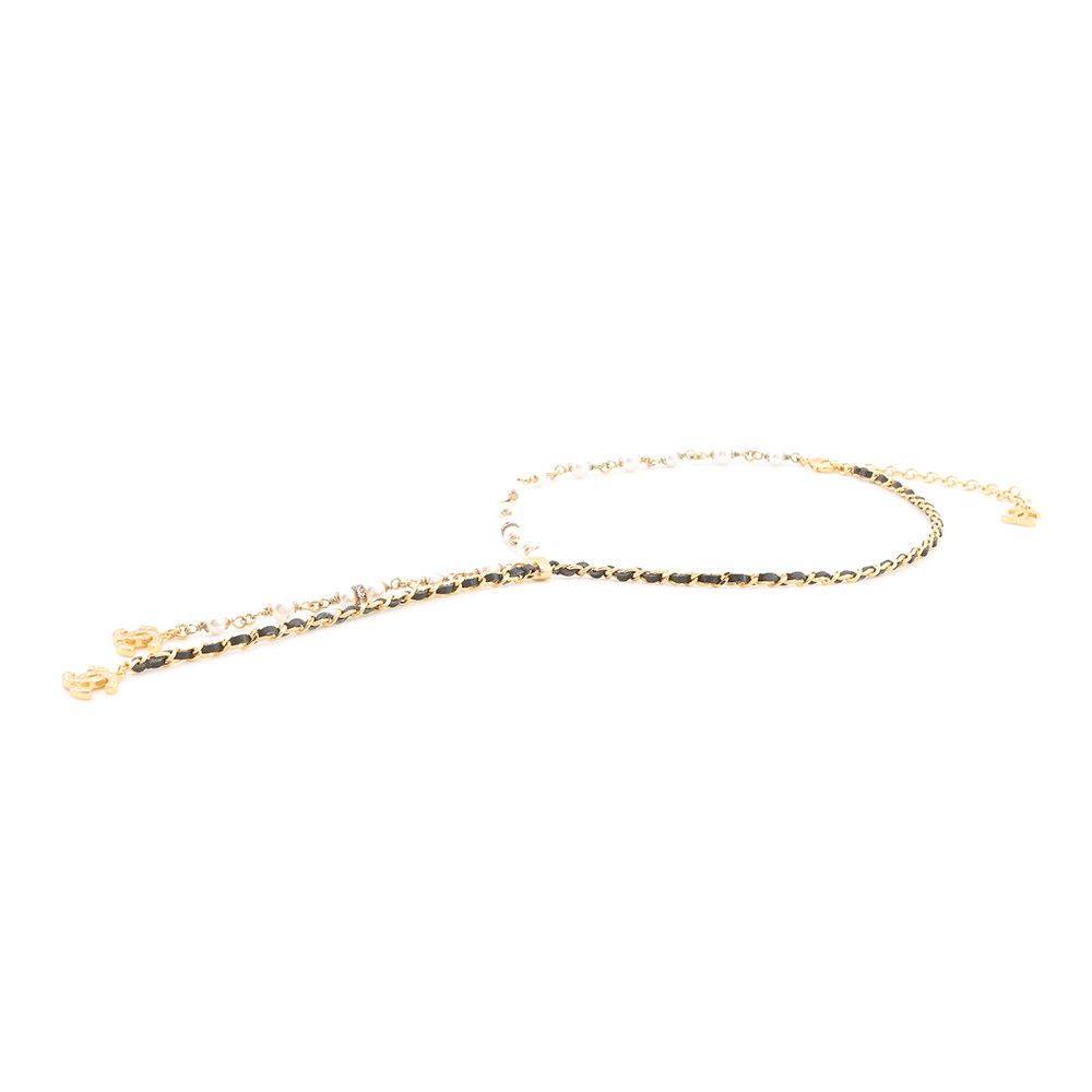 Chanel Necklace CC Logo Rhinestone Faux Pearl — view 2