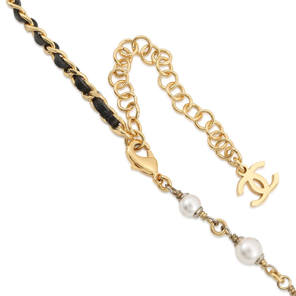 Chanel Necklace CC Logo Rhinestone Faux Pearl — view 6