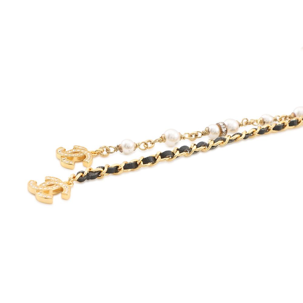 Chanel Necklace CC Logo Rhinestone Faux Pearl — view 5